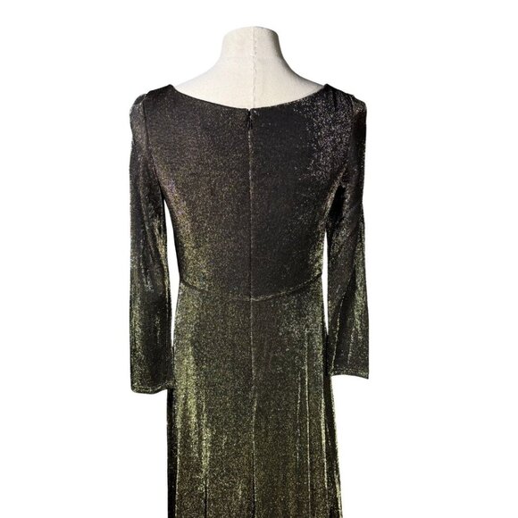 NWT Ieena For Mac Duggal Metallic Black & Gold Long Sleeve Gown Size 10 - Picture 4 of 12